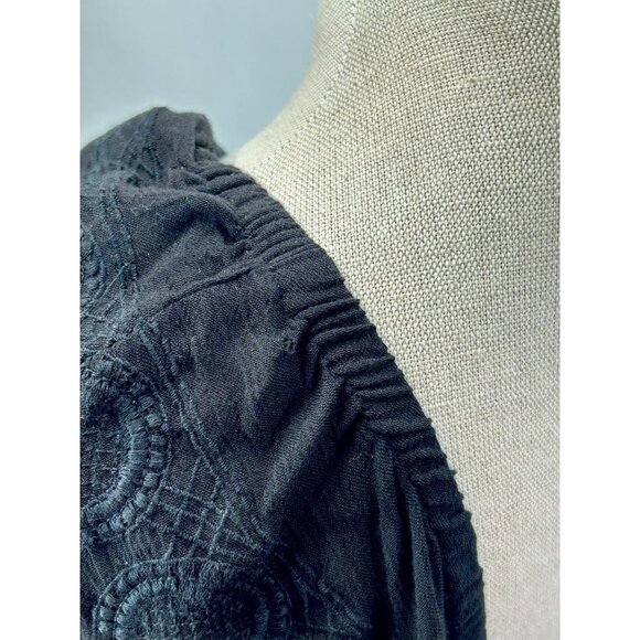 AMUSE SOCIETY Crop Top Sz L Black Embroidered Button Up Off The Shoulder Boho - Picture 7 of 10